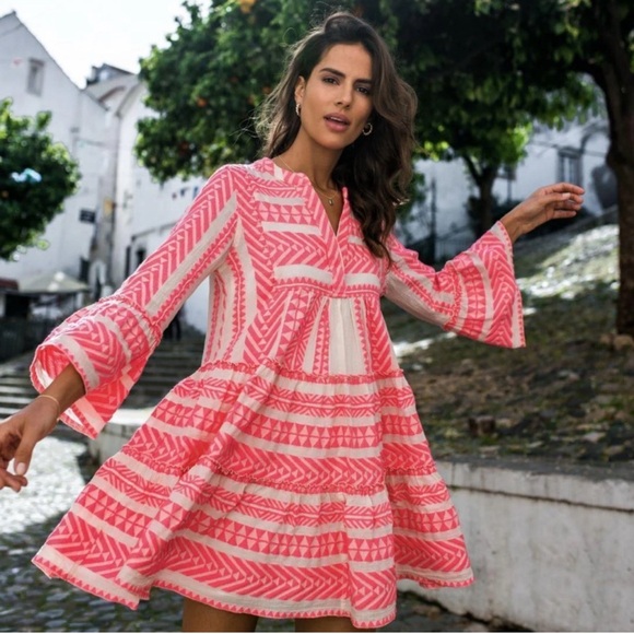 NWT DEVOTION TWINS Short ELLA Cotton MIni Dress Medium Petite MP Rose Neon Pink - Picture 3 of 11